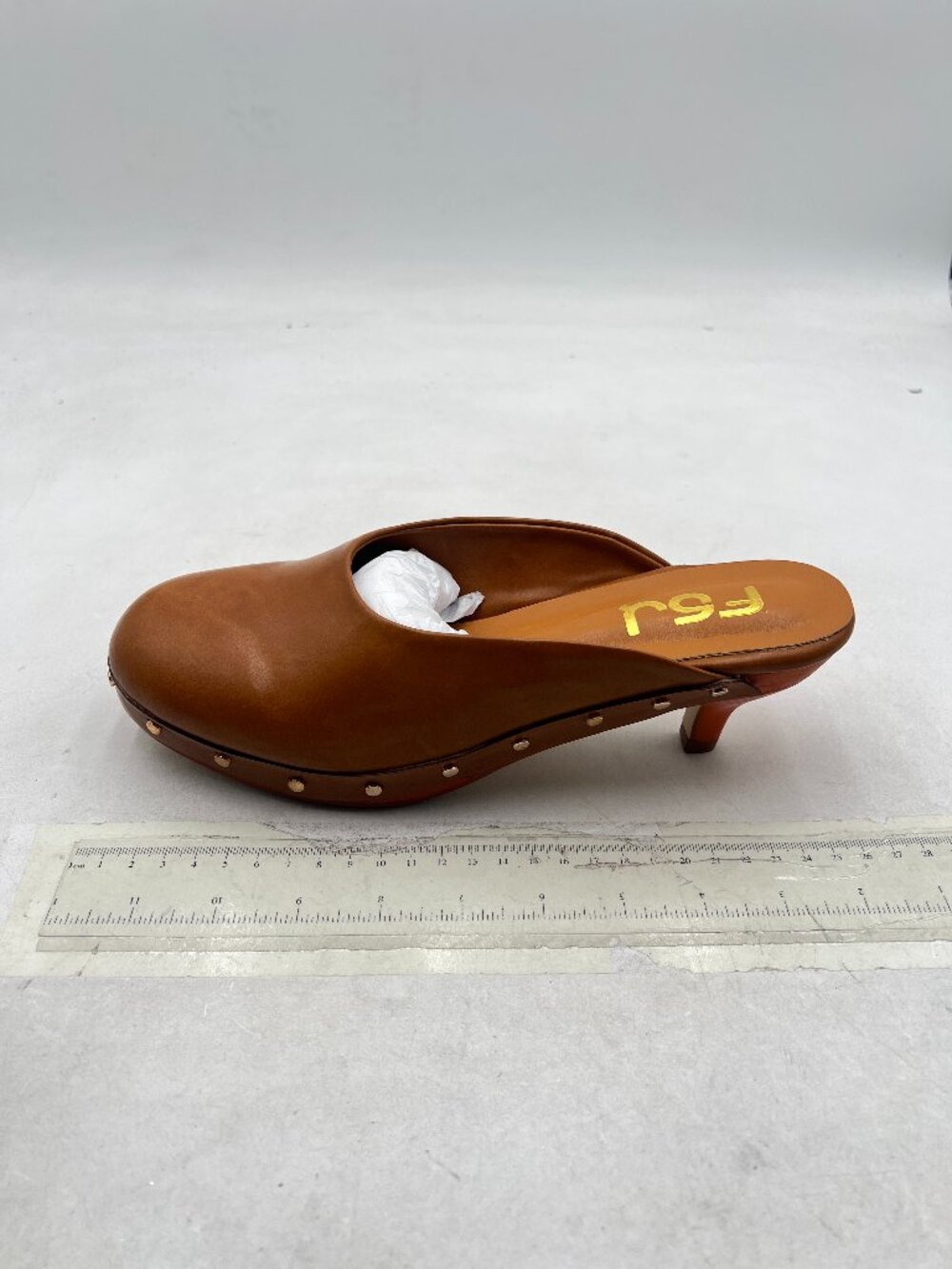 FSJ Peru Round Closed Toe Mules Wooden Kitten Heel Trendy Studded Slide Sandals